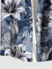 Chemise hawaïenne grande taille à imprimé floral et feuilles ombré, boutons et poches pour homme - Bleu 5XL