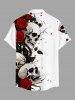 Plus Size Halloween Skulls Rose Flower Print Buttons Pocket Shirt For Men -  