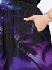 Robe mi-longue hawaïenne fendue grande taille à imprimé cocotiers, vagues, galaxie et étoiles - Pourpre  S
