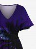 Robe mi-longue hawaïenne fendue grande taille à imprimé cocotiers, vagues, galaxie et étoiles - Pourpre  S