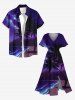 Robe mi-longue hawaïenne fendue grande taille à imprimé cocotiers, vagues, galaxie et étoiles - Pourpre  S