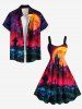 Plus Size Halloween Moon Castle Skulls Cross Bat Print Tank Dress -  