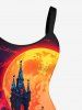 Plus Size Halloween Moon Castle Skulls Cross Bat Print Tank Dress -  