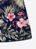 Plus Size Tropical Leaf Hibiscus Flower Flamingo Print Hawaii Drawstring Pocket Beach Shorts For Men -  