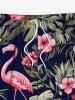 Plus Size Tropical Leaf Hibiscus Flower Flamingo Print Hawaii Drawstring Pocket Beach Shorts For Men -  