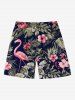 Plus Size Tropical Leaf Hibiscus Flower Flamingo Print Hawaii Drawstring Pocket Beach Shorts For Men -  