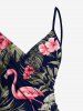 Plus Size Tropical Leaf Hibiscus Flower Flamingo Print Hawaii Convertible Beach Cover Up -  