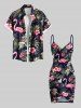 Plus Size Tropical Leaf Hibiscus Flower Flamingo Print Hawaii Convertible Beach Cover Up -  