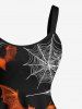 Robe trapèze d'Halloween grande taille à imprimé toile d'araignée et chauve-souris - Noir 1X