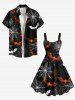 Robe trapèze d'Halloween grande taille à imprimé toile d'araignée et chauve-souris - Noir 1X