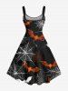 Plus Size Bat Spider Web Print Halloween A Line Tank Dress -  