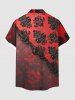 Plus Size 3D Ombre Vintage Flower Print Halloween Button Pocket Shirt For Men -  