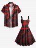 Robe trapèze grande taille à imprimé floral vintage ombré 3D pour Halloween - Rouge M