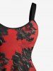 Robe trapèze grande taille à imprimé floral vintage ombré 3D pour Halloween - Rouge M