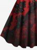 Robe trapèze grande taille à imprimé floral vintage ombré 3D pour Halloween - Rouge 2X