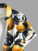 Plus Size Lemon Leaf Print Hawaii Button Pocket Shirt For Men -  