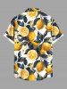 Plus Size Lemon Leaf Print Hawaii Button Pocket Shirt For Men -  