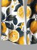 Plus Size Lemon Leaf Print Hawaii Button Pocket Shirt For Men -  