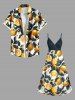 Plus Size Lemon Leaf Print Hawaii Surplice A Line Cami Dress -  