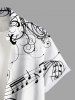Chemise hawaïenne grande taille à imprimé guitare et symboles musicaux pour homme - Blanc L