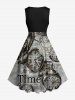 Robe trapèze vintage années 50 à imprimé sablier et horloge grande taille - Noir 1X