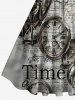 Plus Size Clock Newspaper Hourglass Print 1950s Vintage Swing A Line Dress -  