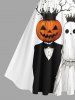 Plus Size Pumpkin Ghost Bride Bridegroom Crown Bat Tree Print Halloween 1950s Vintage Swing A Line Dress -  