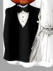 Plus Size Pumpkin Ghost Bride Bridegroom Crown Bat Tree Print Halloween Button Pocket Shirt For Men -  