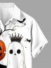 Chemise grande taille à imprimé citrouille, fantôme, mariée, marié, couronne, chauve-souris, arbre, Halloween, bouton, poche, pour homme - Blanc 2XL