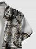 Plus Size Clock Newspaper Hourglass Print Button Pocket Shirt For Men -  