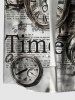 Plus Size Clock Newspaper Hourglass Print Button Pocket Shirt For Men -  