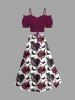 Plus Size Rose Flower Leaf Butterfly Owl Print Halloween Split A Line Skirt -  