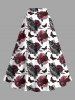Plus Size Rose Flower Leaf Butterfly Owl Print Halloween Split A Line Skirt -  