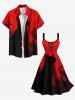 Robe débardeur trapèze à lacets, imprimé chat peint à l'encre, grande taille, pour Halloween - Rouge L