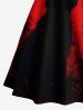 Robe débardeur trapèze à lacets, imprimé chat peint à l'encre, grande taille, pour Halloween - Rouge L