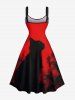 Robe débardeur trapèze à lacets, imprimé chat peint à l'encre, grande taille, pour Halloween - Rouge L