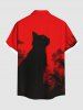 Chemise à poches boutonnées Halloween grande taille pour homme, imprimé chat peint à l'encre, motif Halloween - Rouge 5XL