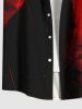 Chemise à poches boutonnées Halloween grande taille pour homme, imprimé chat peint à l'encre, motif Halloween - Rouge 5XL