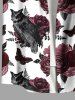 Plus Size Rose Flower Leaf Butterfly Owl Print Halloween Button Pocket Shirt For Men -  