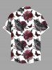 Plus Size Rose Flower Leaf Butterfly Owl Print Halloween Button Pocket Shirt For Men -  