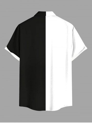 Plus Size Halloween Poker Skull Heart Two Tone Colorblock Print Buttons Pocket Shirt For Men