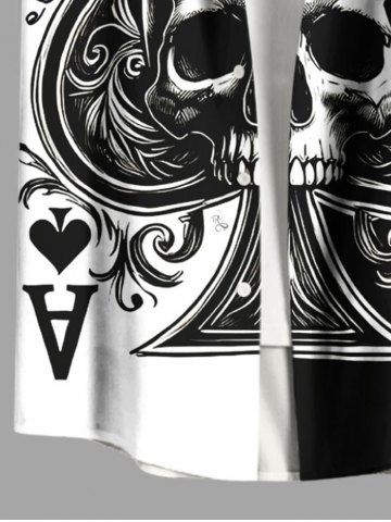 Plus Size Halloween Poker Skull Heart Two Tone Colorblock Print Buttons Pocket Shirt For Men