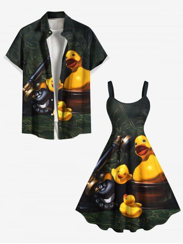 Ducks Telephone Print Plus Size Matching Hawaii Beach Outfit For Couples - BLACK