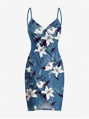 Plus Size Flower Leaf Print Hawaii Convertible Beach Cover Up - SKY BLUE - 6X