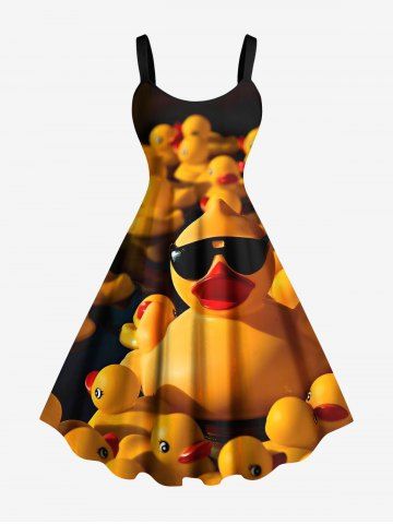 Plus Size Cool Duck Print Hawaii A Line Tank Dress - YELLOW - S