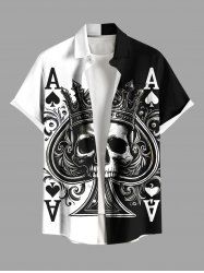 Plus Size Halloween Poker Skull Heart Two Tone Colorblock Print Buttons Pocket Shirt For Men -  