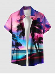 Plus Size Coconut Tree Seascape Cloud Print Buttons Pocket Hawaii Shirt For Men -  