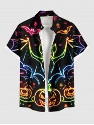 Plus Size Halloween Bat Pumpkin Moon Heart Print Buttons Pocket Shirt For Men -  