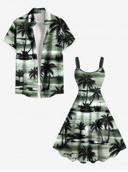 Coconut Tree Sea Waves Print Plus Size Matching Hawaii Beach Outfit For Couples -  