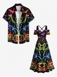 Halloween Bat Pumpkin Moon Heart Print Plus Size Matching Outfit For Couples -  
